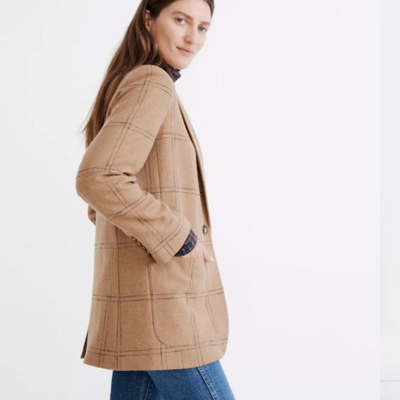 NWOT Madewell Larsen Blazer in Windowpane Plus Size 3X Black & Tan - Picture 3 of 12